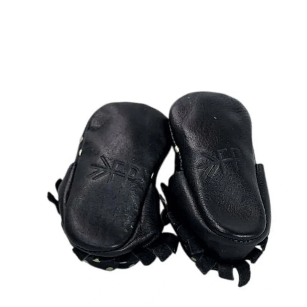 Freshly Picked Black Polka Dot Leather Baby‎ Moccasins Size 2